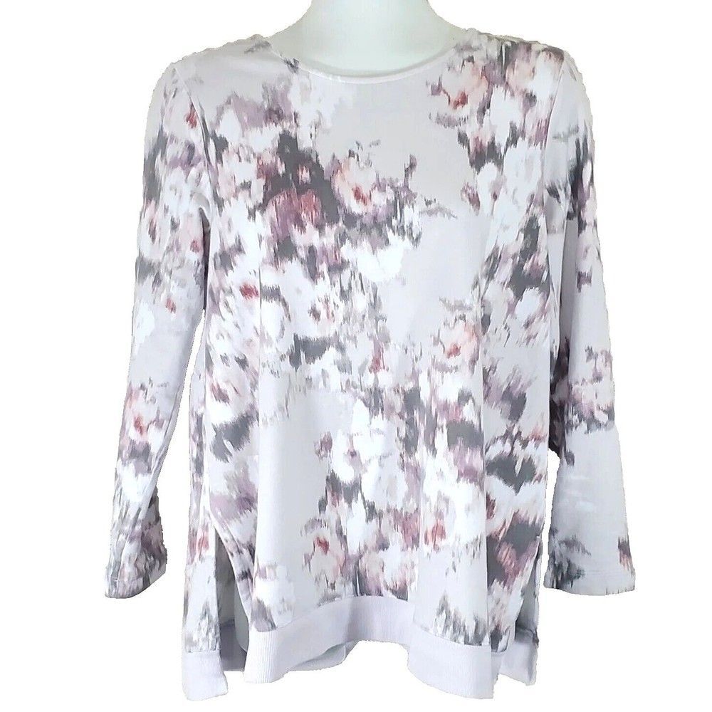 Pure J Jill Top Small Gray Multi Watercolor Tunic Sweatshirt Jersey Split Sides